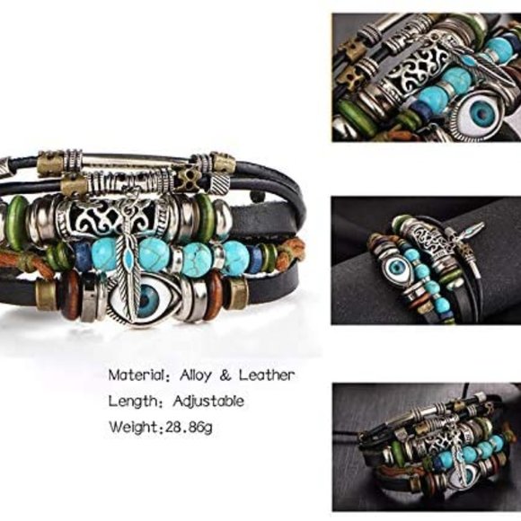 Boho Vintage Looking Turquoise Beads With Feather - Picture 3 of 7